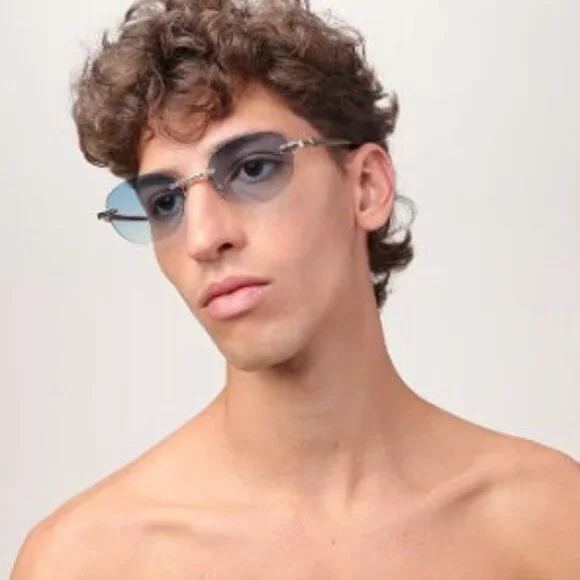 Palm Angels PERI10H CRYSTAL 7644 Oval Sunglasses - Gold/Blue  display picture 3